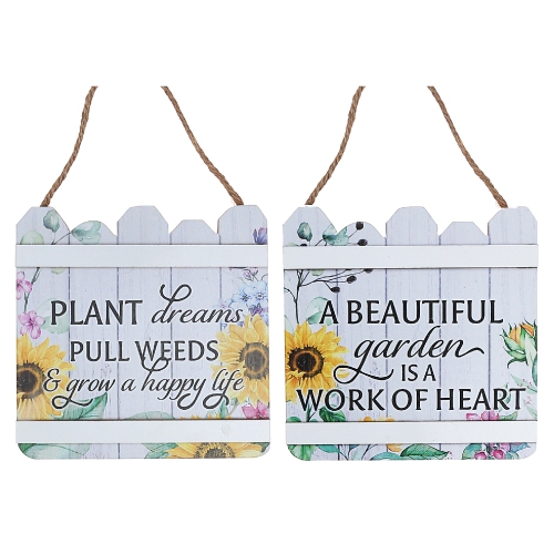 Maison Concepts Wood Fence Shaped Floral Sign Asstd - Set of 2