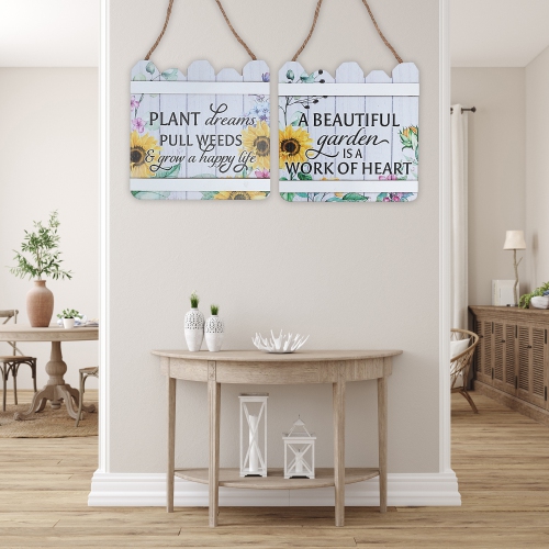 Maison Concepts Wood Fence Shaped Floral Sign Asstd - Set of 2