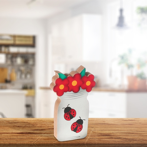 Maison Concepts Wooden Ladybug Mason Jar Decor