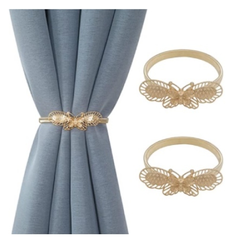 MAISON CONCEPTS  Set Of 2 Curtain Tiebacks Butterfly Rose In Gold