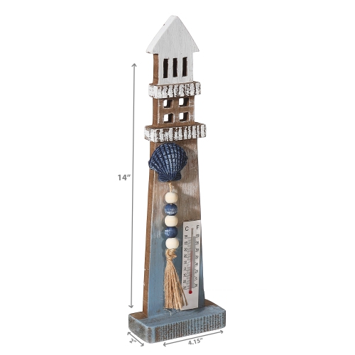 Maison Concepts Lighthouse With Beaded Garland And Thermometer 14"
