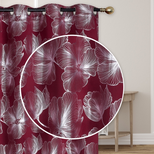 Maison Concepts Foil Print Panel W 8 Grom Hibiscus Burgundy 84" - Set of 2