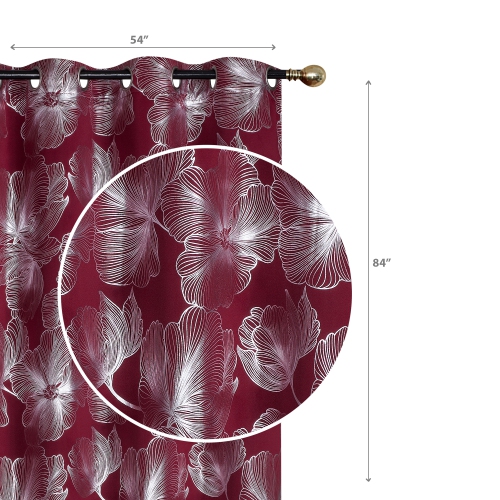 Maison Concepts Foil Print Panel W 8 Grom Hibiscus Burgundy 84" - Set of 2