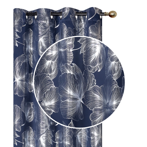 MAISON CONCEPTS  Foil Print Panel W 8 Grom Hibiscus 84" - Set Of 2 In Navy Blue