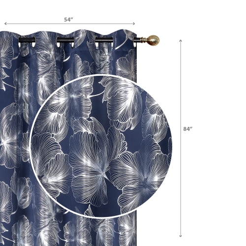 Maison Concepts Foil Print Panel W 8 Grom Hibiscus Navy Blue 84" - Set of 2