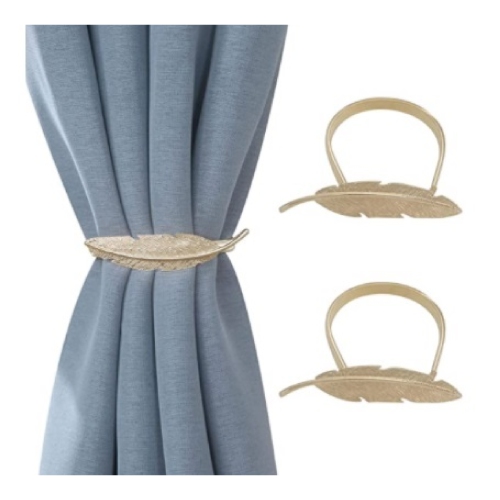 MAISON CONCEPTS  Set Of 2 Curtain Tiebacks Feather Rose In Gold