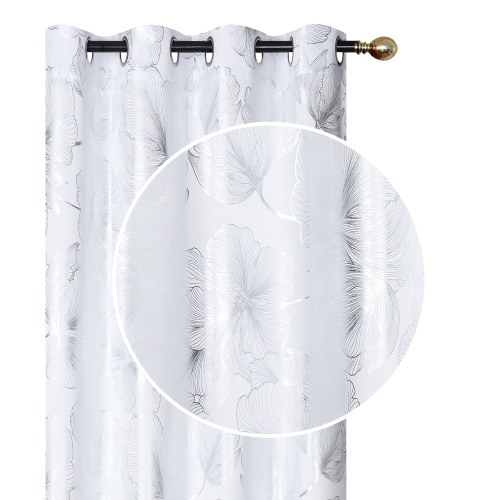 MAISON CONCEPTS  Foil Print Panel W 8 Grom Hibiscus 96" - Set Of 2 In White