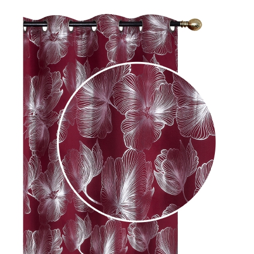 MAISON CONCEPTS  Foil Print Panel W 8 Grom Hibiscus 96" - Set Of 2 In Burgundy