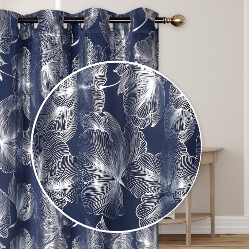 Maison Concepts Foil Print Panel W 8 Grom Hibiscus Navy Blue 96" - Set of 2