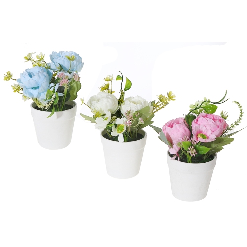Maison Concepts Artificial Peony In White Pot Asstd - Set of 3