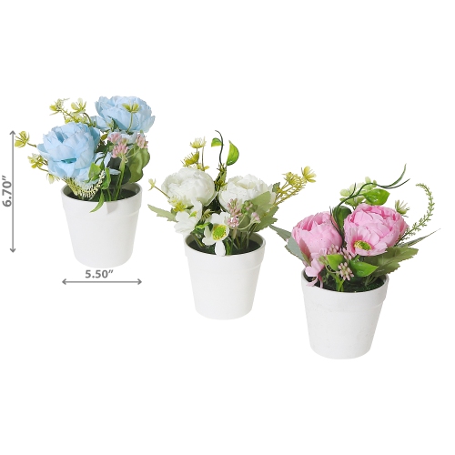 Maison Concepts Artificial Peony In White Pot Asstd - Set of 3