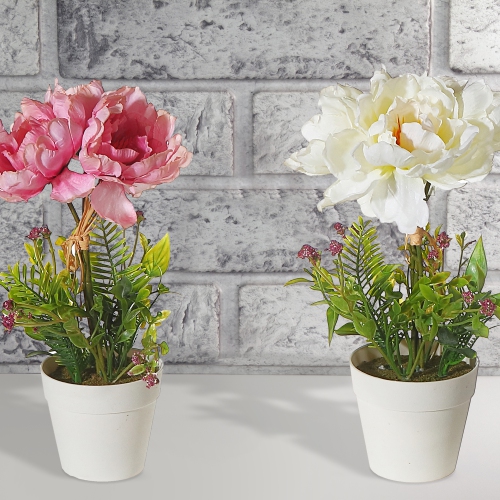 Maison Concepts Artificial Peony In Plastic Pot Asstd - Set of 2
