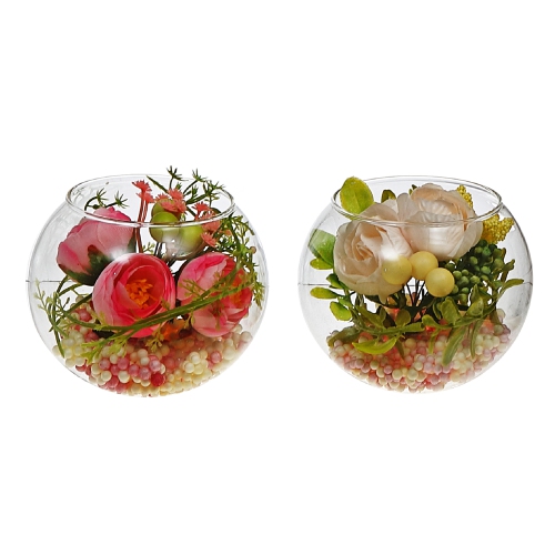 Maison Concepts Artificial Floral Arrangement In Round Glass Bowl Asstd - Set of 2