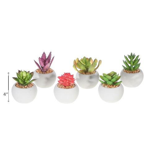 Maison Concepts Artificial Succulents In Round Cement Pot Asstd - Set of 6