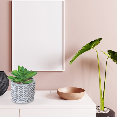 Maison Concepts Artificial Succulent In Round Cement Pot Asstd - Set of 2