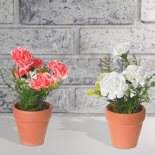 Maison Concepts Artificial Carnation In Clay Pot Asstd - Set of 2