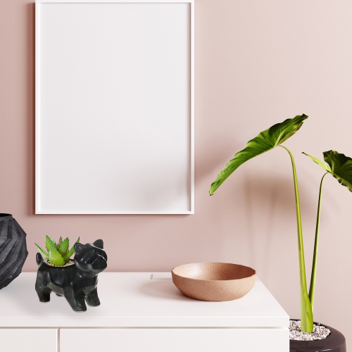 Maison Concepts Black Ceramic Dog With Artificial Succulent Asstd - Set of 2