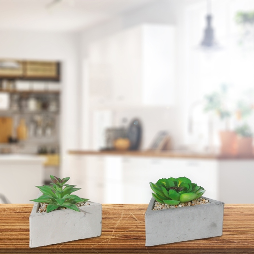 Maison Concepts Artificial Succulent In Triangular Cement Pot Asstd - Set of 2