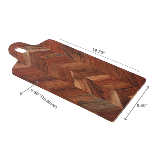 Maison Concepts Acacia Wood Rect. Chevron Serving Board With Handle
