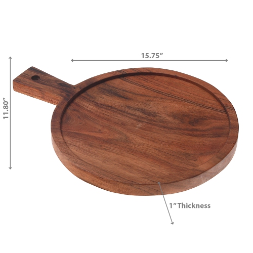 Maison Concepts Acacia Wood Round Serving Tray With Handle