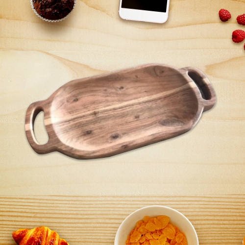 Maison Concepts Acacia Wood Oval Serving Tray With Double Handle