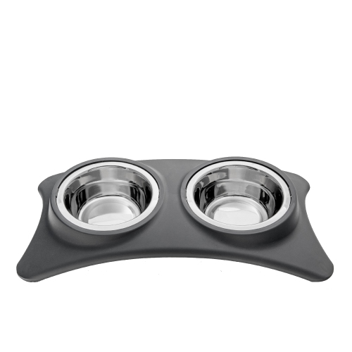 Maison Concepts Stainless Steel Double Pet Bowl With Stand Gray