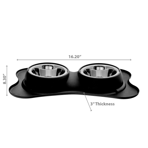 Maison Concepts Bone Shaped Anti Spillage Double Pet Bowl Black