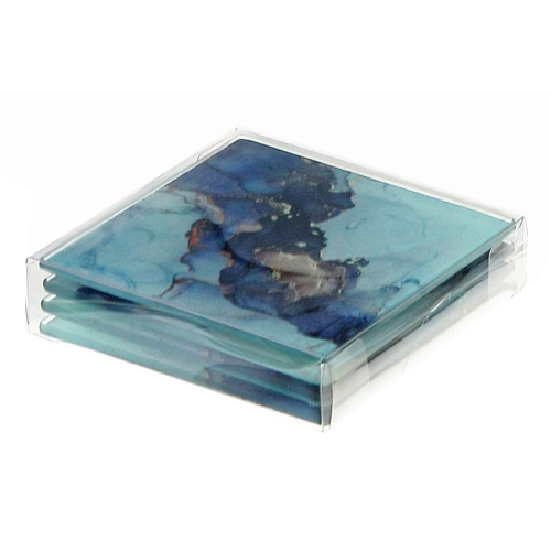 Maison Concepts 4 Pc Square Glass Coasters Marbling Black & Gold