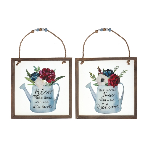 MAISON CONCEPTS  Framed Floral Print Glass Wall Hanger Asstd - Set Of 2