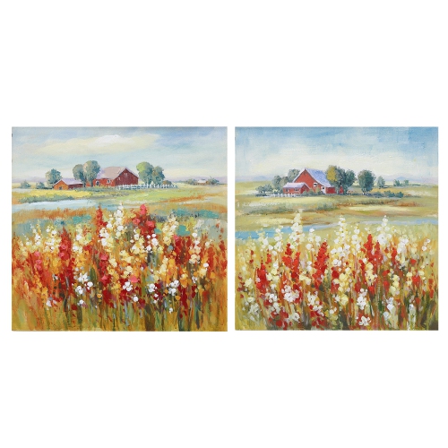 Maison Concepts Hand Painted Canvas Wall Art Farm Field Flowers - Set of 2