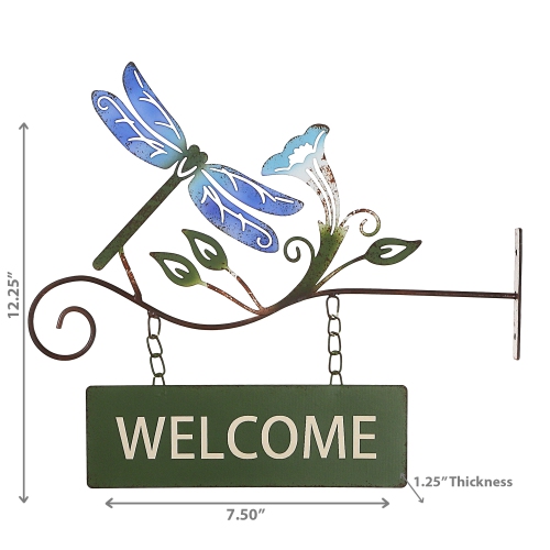 Maison Concepts Hanging Metal Dragonfly Welcome Sign
