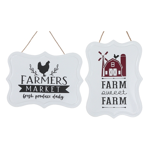 Maison Concepts Hanging Metal Sign Farm Sweet Farm/Farmer'S Market Asstd - Set of 2