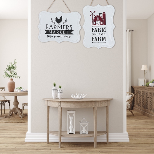 Maison Concepts Hanging Metal Sign Farm Sweet Farm/Farmer'S Market Asstd - Set of 2