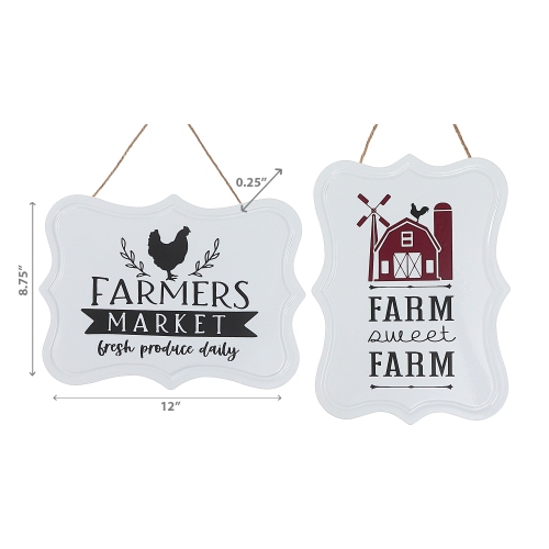 Maison Concepts Hanging Metal Sign Farm Sweet Farm/Farmer'S Market Asstd - Set of 2