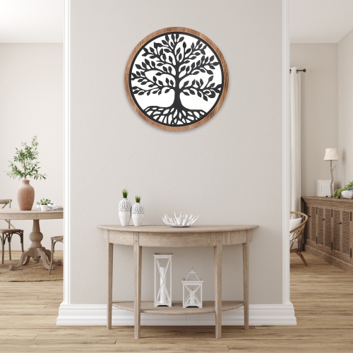 Maison Concepts Wood Framed Metal Tree Of Life Wall Art