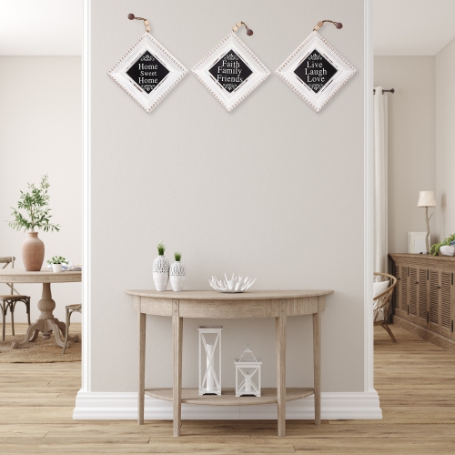 Maison Concepts Wooden Beaded Rhombus Sign Inspirational Asstd - Set of 3