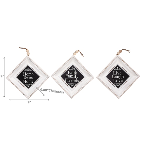 Maison Concepts Wooden Beaded Rhombus Sign Inspirational Asstd - Set of 3