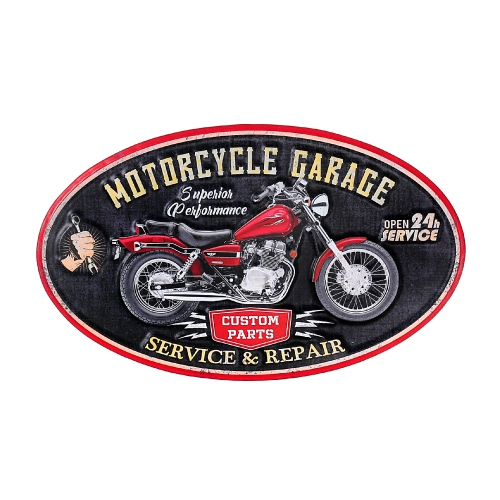 Maison Concepts Embossed Oval Metal Sign Motorcycle Garage