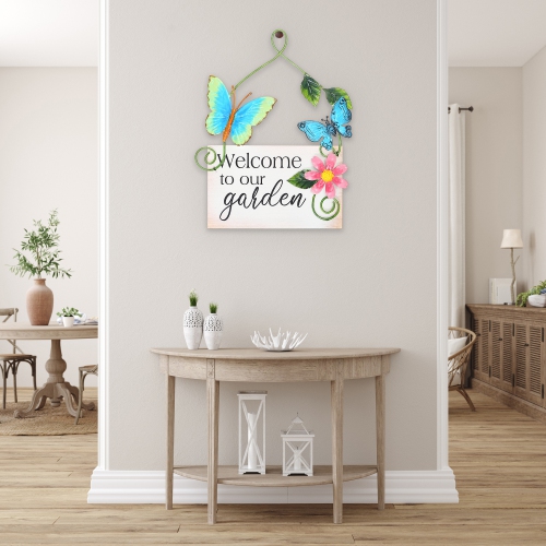Maison Concepts Welcome To Our Garden Metal Butterfly Hanger
