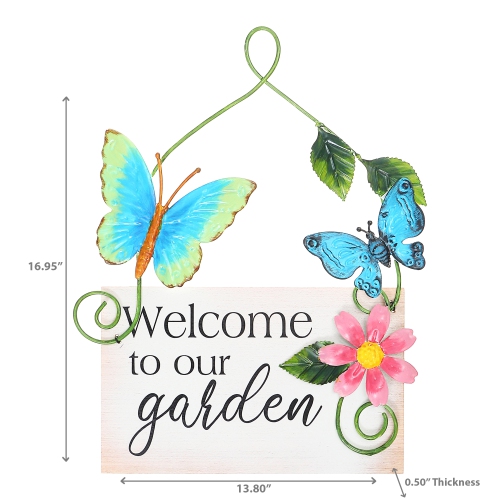 Maison Concepts Welcome To Our Garden Metal Butterfly Hanger