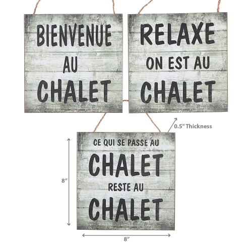 Maison Concepts Mdf Wall Signs Bienvenue Au Chalet 8 X 8 Asstd - Set of 3