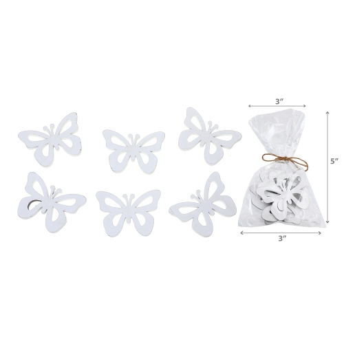 Maison Concepts 6 Pk Wood Ornaments Butterfly White - Set of 2