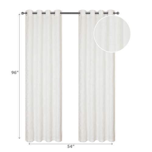 Maison Concepts Jacquard Panel W 8 Grom Leaves White 96" - Set of 2