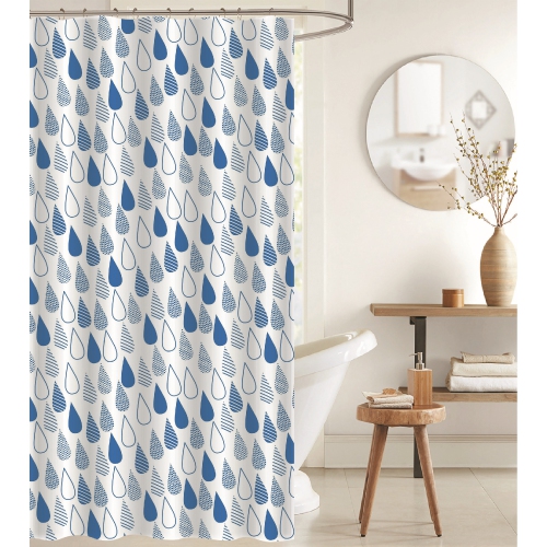 Maison Concepts Peva Shower Curtain With 12 Polyresin Hooks Raindrops