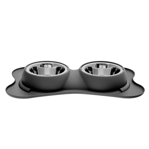 MAISON CONCEPTS  Bone Shaped Anti Spillage Double Pet Bowl In Gray