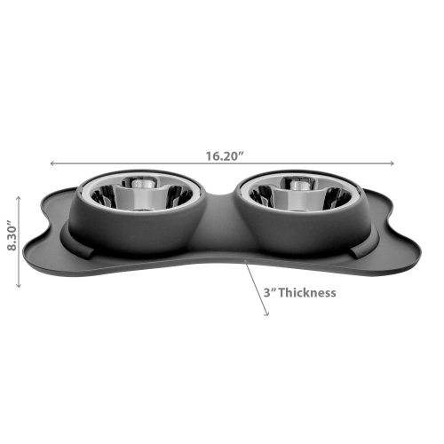 Maison Concepts Bone Shaped Anti Spillage Double Pet Bowl Gray