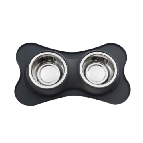 Maison Concepts Bone Shaped Anti Spillage Double Pet Bowl Gray