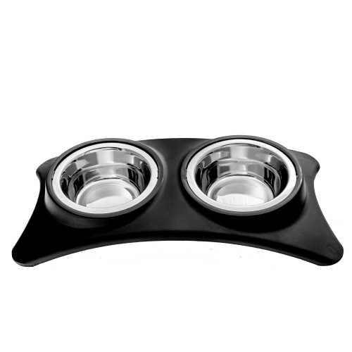 Maison Concepts Stainless Steel Double Pet Bowl With Stand Black