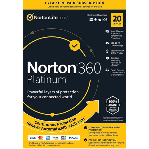 Norton 360 Premium - 20 Devices - 100GB Cloud Backup - 1-Year Subscription