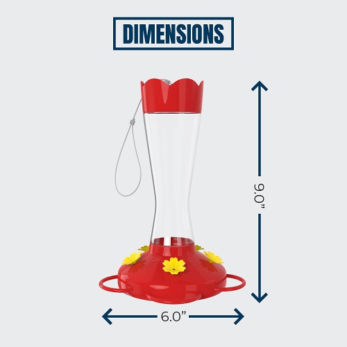 Paquet de deux mangeoire pour colibris d’extérieur MEKKKAKPRO en verre, 10 oz, 5 stations d’alimentation pour nectar suspendues, rouge vif, bac
